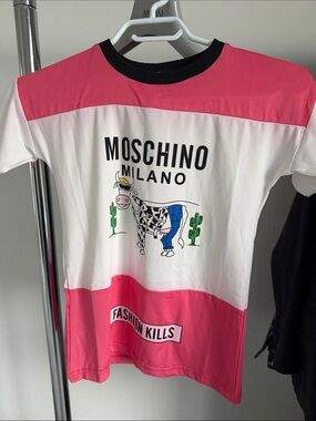 Moschino Pink, White & Black Graphic Kids Tee